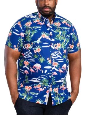 DUKE Ανδρικό κοντομάνικο χαβανέζικο πουκάμισο (έως 7XL) 101305 DURHAM-D555 Blue