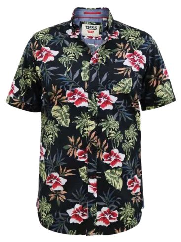 DUKE Men's Short Sleeve Hawaiian Shirt 101306 WILTON-D555 Black