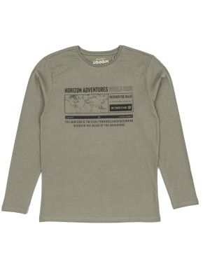 LOSAN Men's Khaki Long Sleeve Print T-Shirt LMNAP0103_23043 622 Chaki