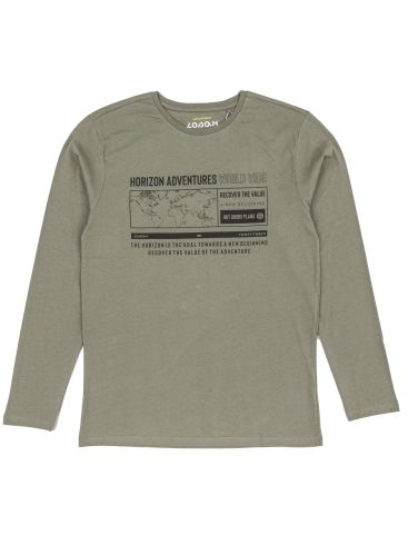 LOSAN Ανδρικό χακί κοντομάνικο μπλουζάκι T-Shirt LMNAP0103_23043 622
