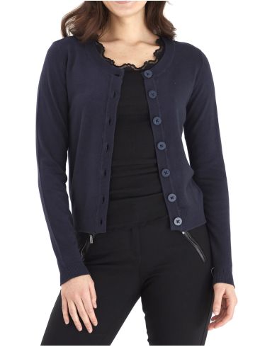 FRANSA Women's navy blue knitted viscose cardigan 20600437- 60468 Dark Peacoat