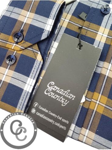 CANADIAN COUNTRY Ανδρικό μπλέ μουσταρδί καρό μακρυμάνικο πουκάμισο 7250-3