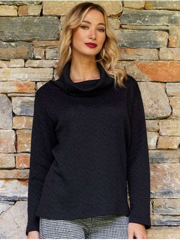 ANNA RAXEVSKY Women's Black Knitted Jacquard Turtleneck Sweater B23202 BLACK
