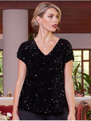 ANNA RAXEVSKY Γυναικεία μαύρη βελούδινη μπλούζα V B23215