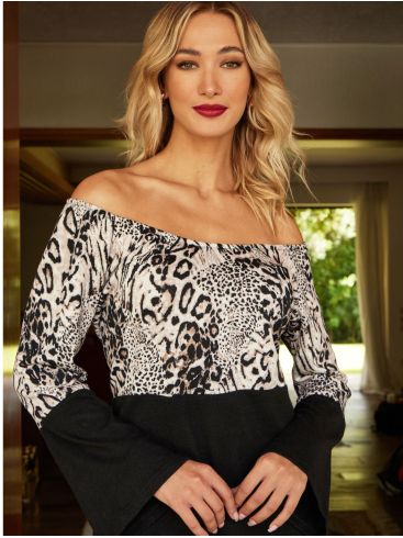ANNA RAXEVSKY Women's animal print blouse off shoulder B23219
