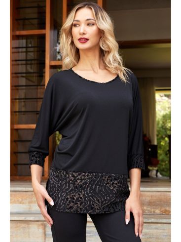 ANNA RAXEVSKY Women's black lurex animal print blouse B23210