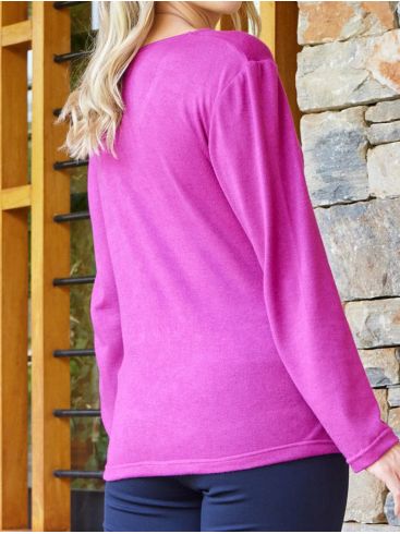 ANNA RAXEVSKY Women's Fuchsia Smile Neckline A-line Knit Top B23230 FUCHSIA