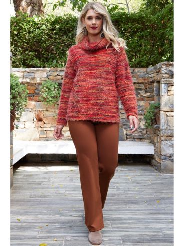 ANNA RAXEVSKY Γυναικείο σοκολά ελαστικό παντελόνι με μπάσκα T23200 CHOCO