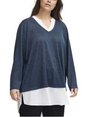 More about FRANSA Women's blue V-neck knit blouse 20611407-1939231 Navy Blazer Melange