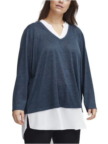 FRANSA Women's blue V-neck knit blouse 20611407-1939231 Navy Blazer Melange