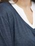FRANSA Women's blue V-neck knit blouse 20611407-1939231 Navy Blazer Melange