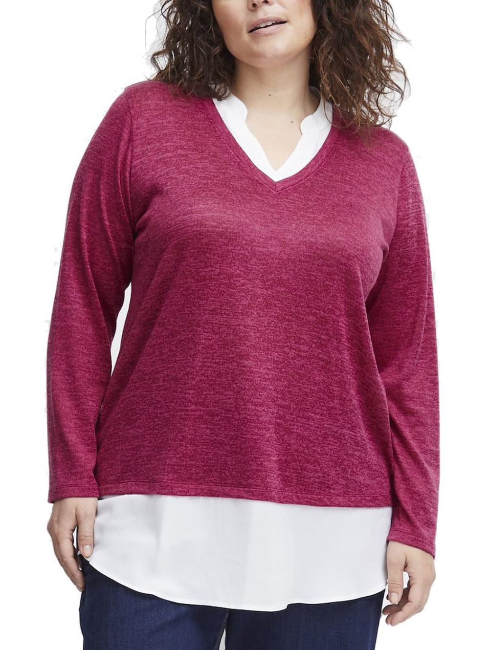 blouse knit FRANSA Melange Berry red Very V-neck 20611407-1823361 Women\'s