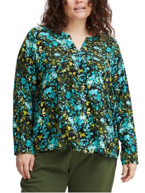 FRANSA Plus Size Γυναικεία εμπριμέ μακρυμάνικη μπλούζα V 20612854-202497
