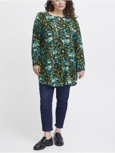 FRANSA Plus Size Women's Printed Long Sleeve Blouse 20612856-202497