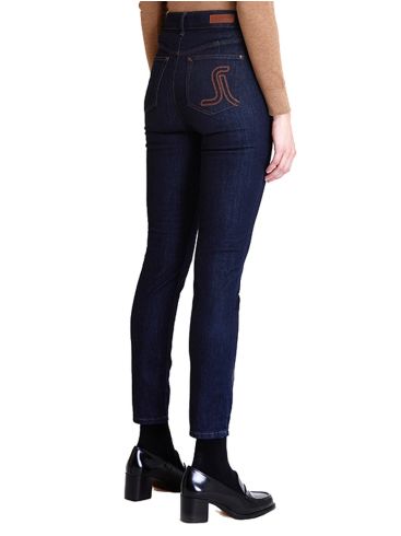 SARAH LAWRENCE Γυναικείο μπλέ κοτλέ high waist skinny παντελόνι 2-450030 navy