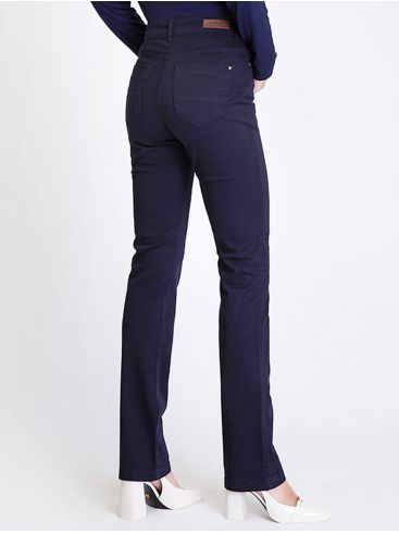 SARAH LAWRENCE Γυναικείο μπλέ high waist straight παντελόνι, πατιλέτα με φερμουάρ 2-450100 navy