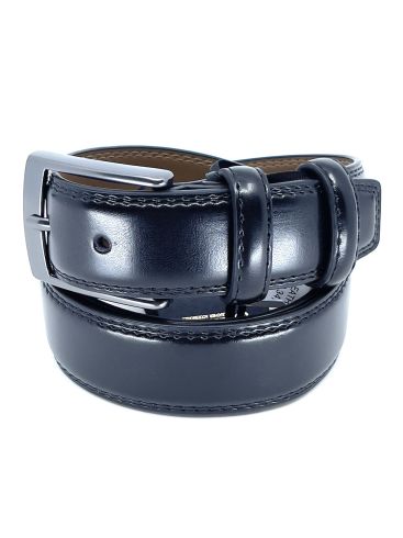 LEGEND Men's Black Leather Belt, Double Buckle 3.5cm, LGD-2008-S