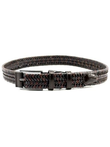 LEGEND Men's black-brown leather belt, knitted elastic, width 3.5 cm, LGD-354/B23