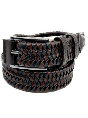 LEGEND Men's black-brown leather belt, knitted elastic