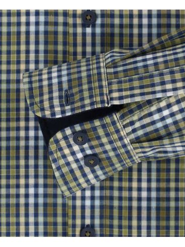 REDMOND Ανδρικό λαδί καρό μακρυμάνικο πουκάμισο 100% Βαμβάκι.