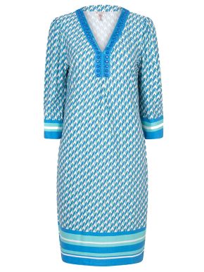 ESQUALO Long sleeve blue V dress SP24 30011 Print