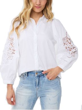 ESQUALO Women's white lace shirt, collar SP24 14035 Off White