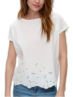 S.OLIVER Γυναικείο κρέμ μπλουζάκι T-shirt δαντέλα 2147881.0210 cream