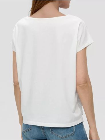 S.OLIVER Γυναικείο κρέμ μπλουζάκι T-shirt δαντέλα 2147881.0210 cream