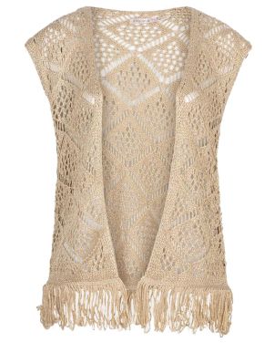 ESQUALO Women's beige sleeveless knitted lightweight lurex cardigan HS24 18205