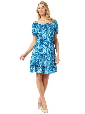 ANNA RAXEVSKY Blue dress with elastic on the shoulders D24103