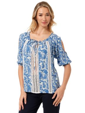 ANNA RAXEVSKY Γυναικεία μπλε φλοράλ μπλούζα με λάστιχο B24103