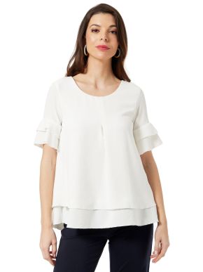 ANNA RAXEVSKY Women's off-white blouse with double ruffles B24110 ECRU