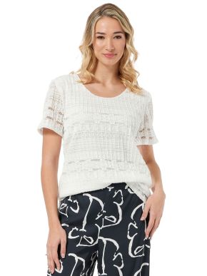 More about ANNA RAXEVSKY Women's off-white jacquard short-sleeved blouse B24130 ECRU