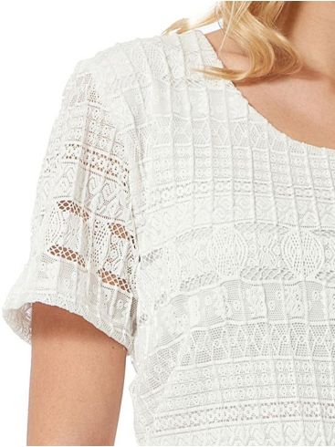 ANNA RAXEVSKY Women's off-white jacquard short-sleeved blouse B24130 ECRU