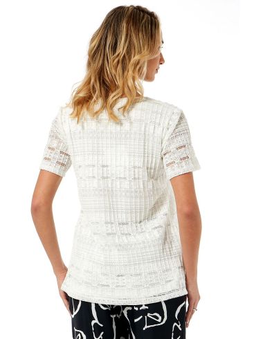 ANNA RAXEVSKY Women's off-white jacquard short-sleeved blouse B24130 ECRU