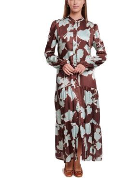 FIBES Women's printed camisole long dress 05-5023-BROWN
