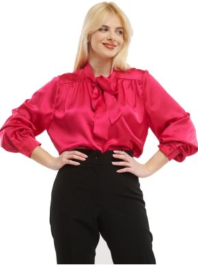 More about FIBES Women's Long Sleeve Satin Plain Shirt 03-6517 Fuxia