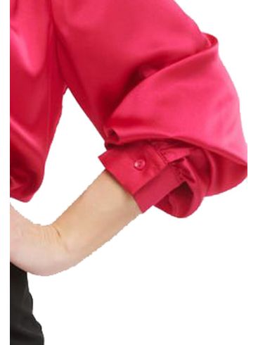 FIBES Women's Long Sleeve Satin Plain Shirt 03-6517 Fuxia