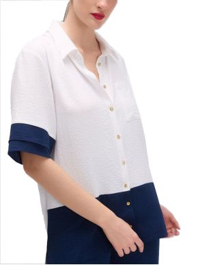 FIBES Women's airy asymmetric shirt 03-6450-WHITE