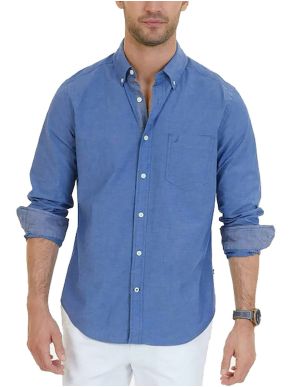 NAUTICA Men's Light Blue Long Sleeve Shirt W73000-4RU Riviera Blue