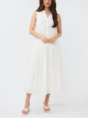 ESQUALO Γυναικείο λευκό φόρεμα με δαντέλα HS24 28200 ivory