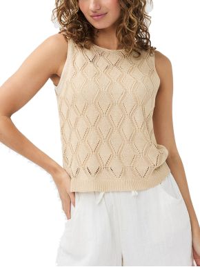 ESQUALO Women's beige sleeveless knitted t-shirt HS24 02211
